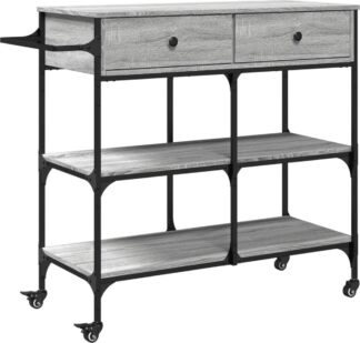 Keukentrolley - 105x42x95 - cm - met wieltjes - bewerkt hout - grijs - sonoma eikenkleur