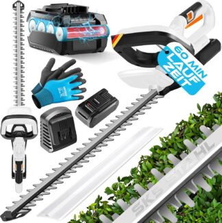Accu heggenschaar - 57cm snijlengte - incl. handschoenen, beschermhoes en 21 V accu 2,0 Ah accu met oplader - wit