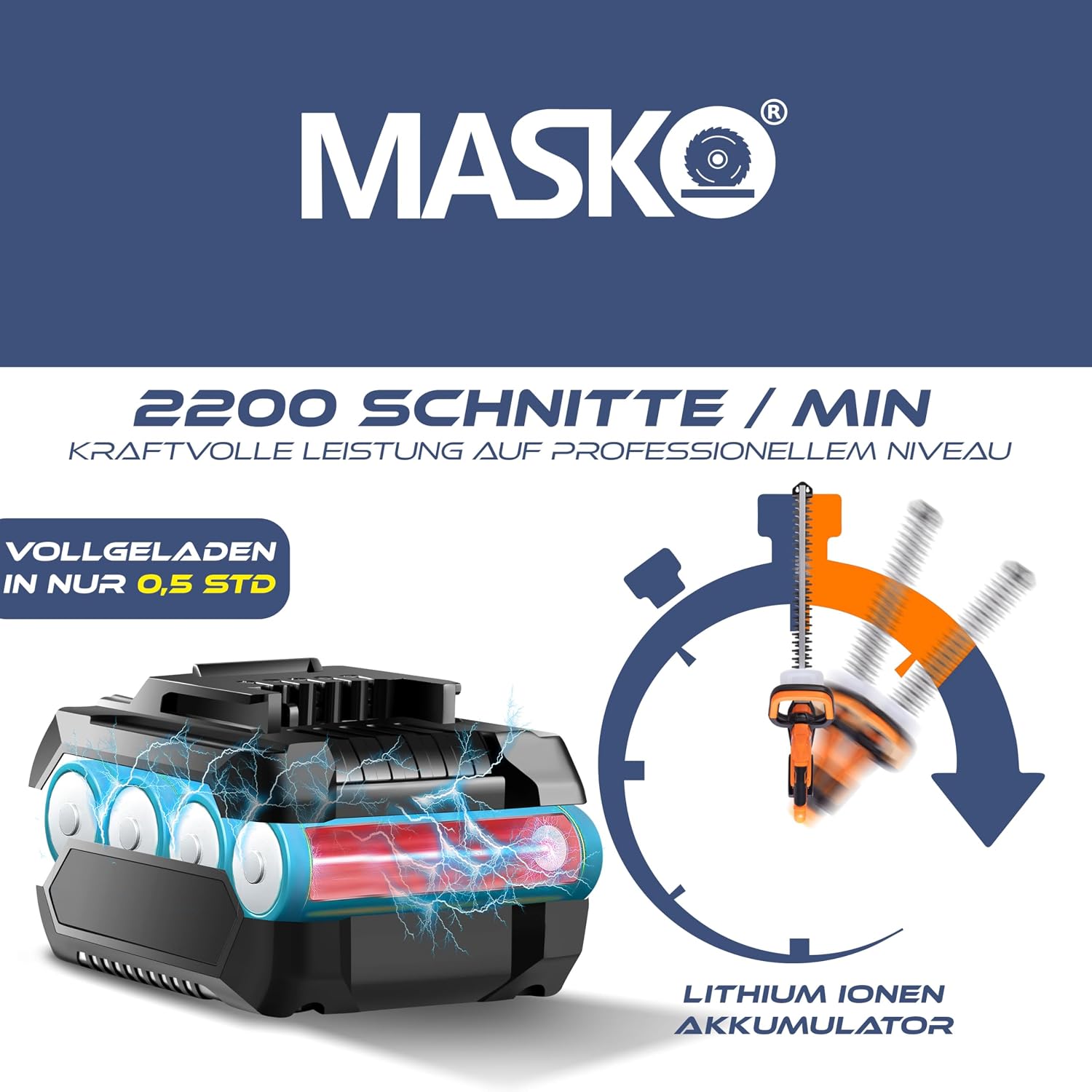 Accu heggenschaar - 57cm snijlengte - incl. handschoenen, beschermhoes en 21 V accu 2,0 Ah accu met oplader - wit - Image 9