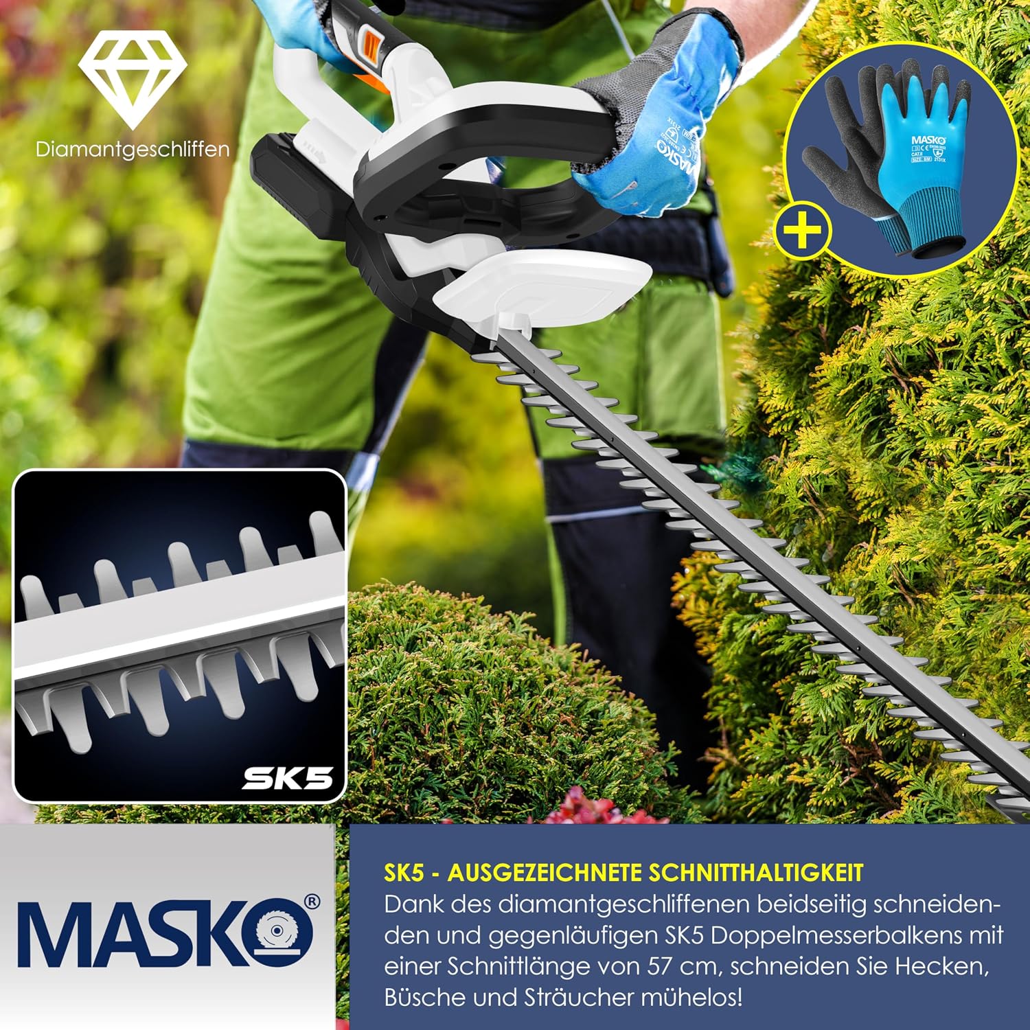 Accu heggenschaar - 57cm snijlengte - incl. handschoenen, beschermhoes en 21 V accu 2,0 Ah accu met oplader - wit - Image 4
