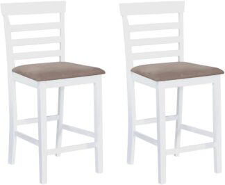 Set van 2 barkrukken - wit met bruin - houten frame - zachte zitting -