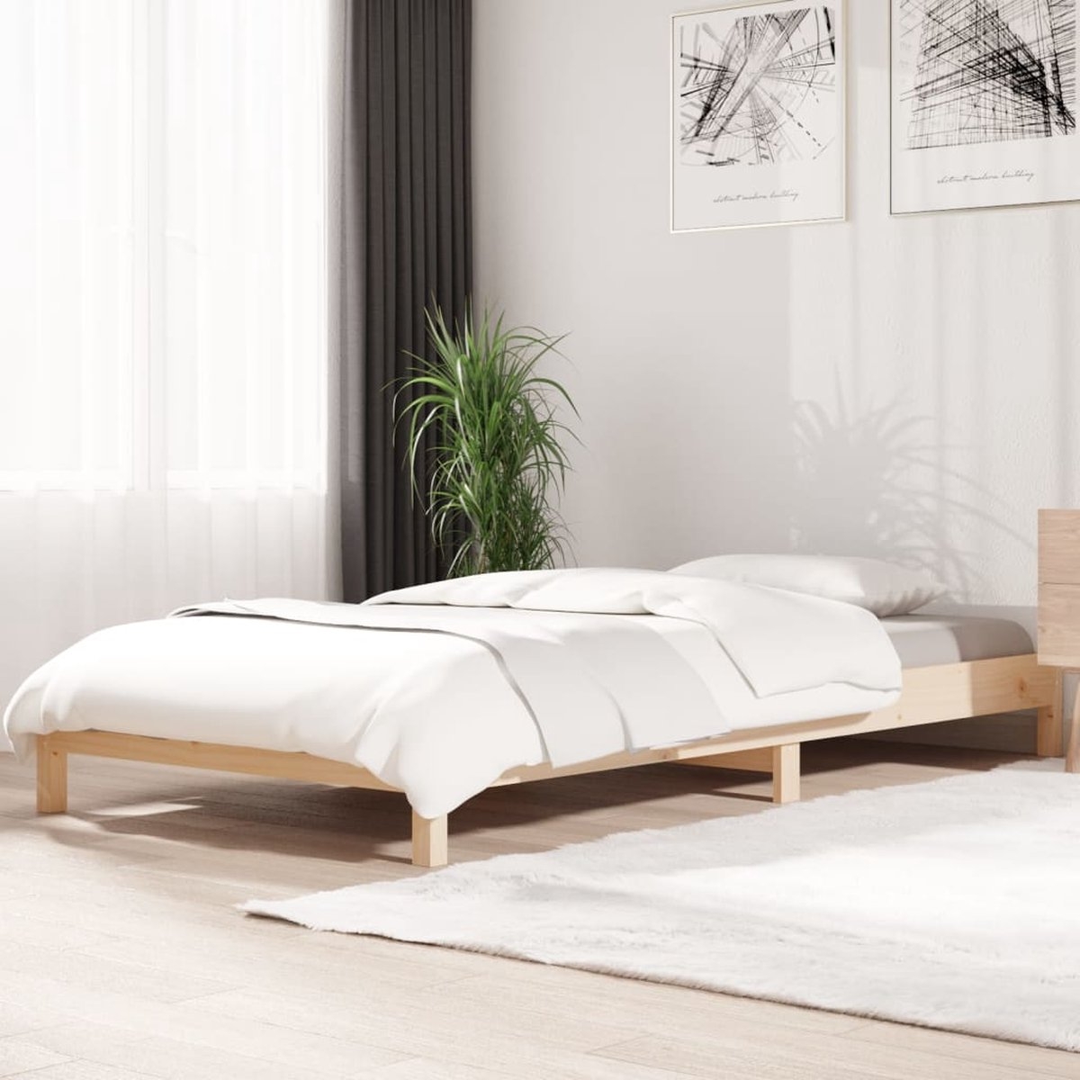 Eenpersoonsbed - 90x190 - cm - massief grenenhout - met lattenbodem - Afbeelding 3