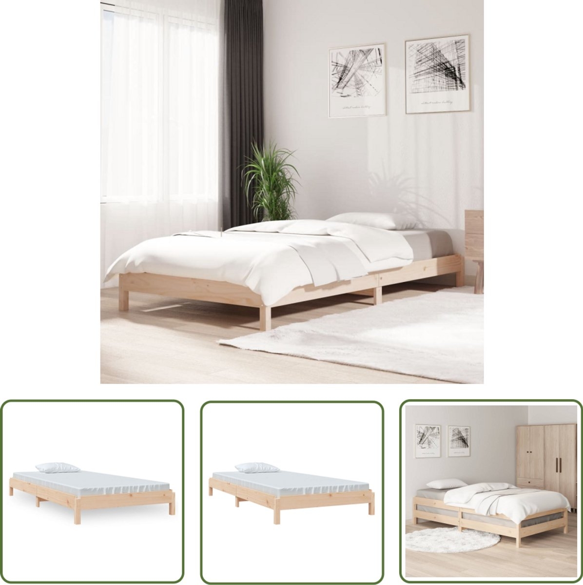 Eenpersoonsbed - 90x190 - cm - massief grenenhout - met lattenbodem - Afbeelding 8