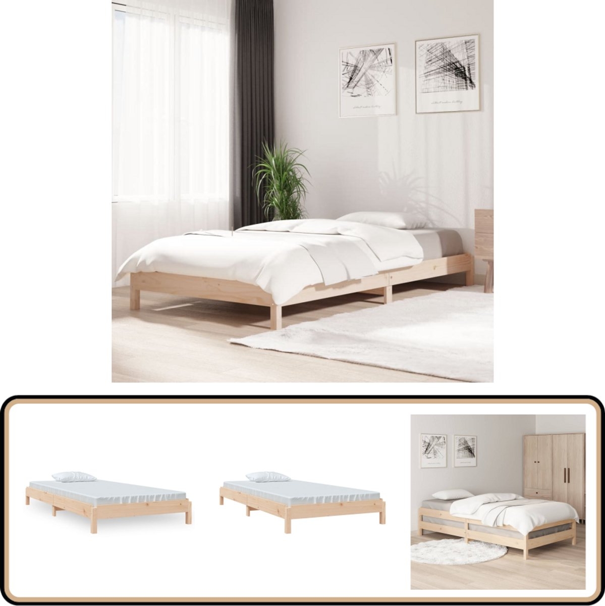 Eenpersoonsbed - 90x190 - cm - massief grenenhout - met lattenbodem - Afbeelding 9