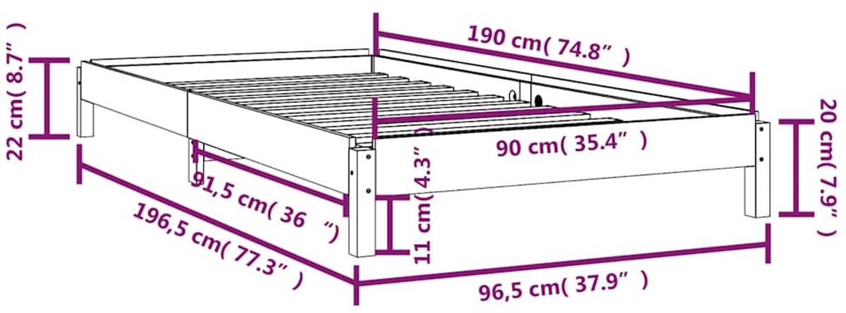 Eenpersoonsbed - 90x190 - cm - massief grenenhout - met lattenbodem - Afbeelding 15