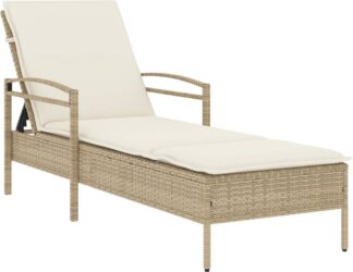 Ligbed met kussen - loungestoel - zonnebed  - lengte 200 cm polyrattan - beige