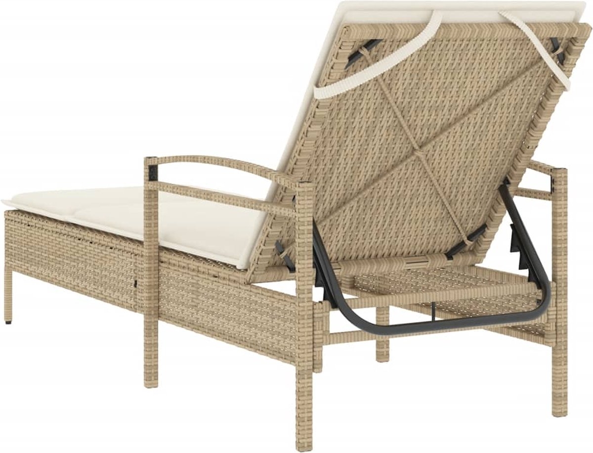 Ligbed met kussen - loungestoel - zonnebed - lengte 200 cm polyrattan - beige - Afbeelding 3
