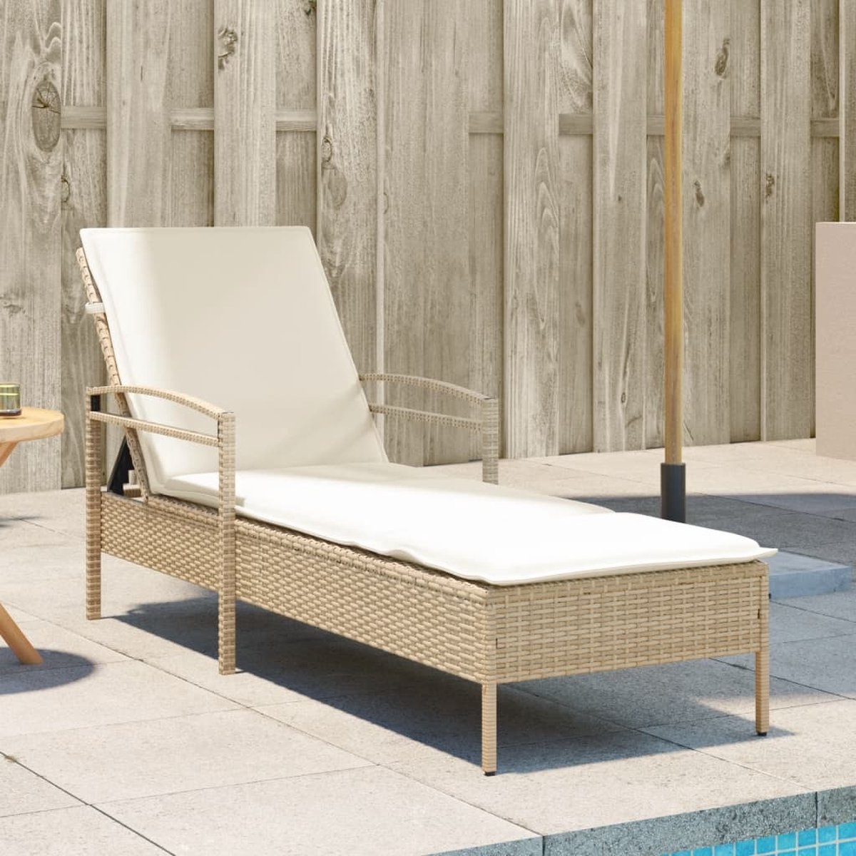 Ligbed met kussen - loungestoel - zonnebed - lengte 200 cm polyrattan - beige - Afbeelding 7