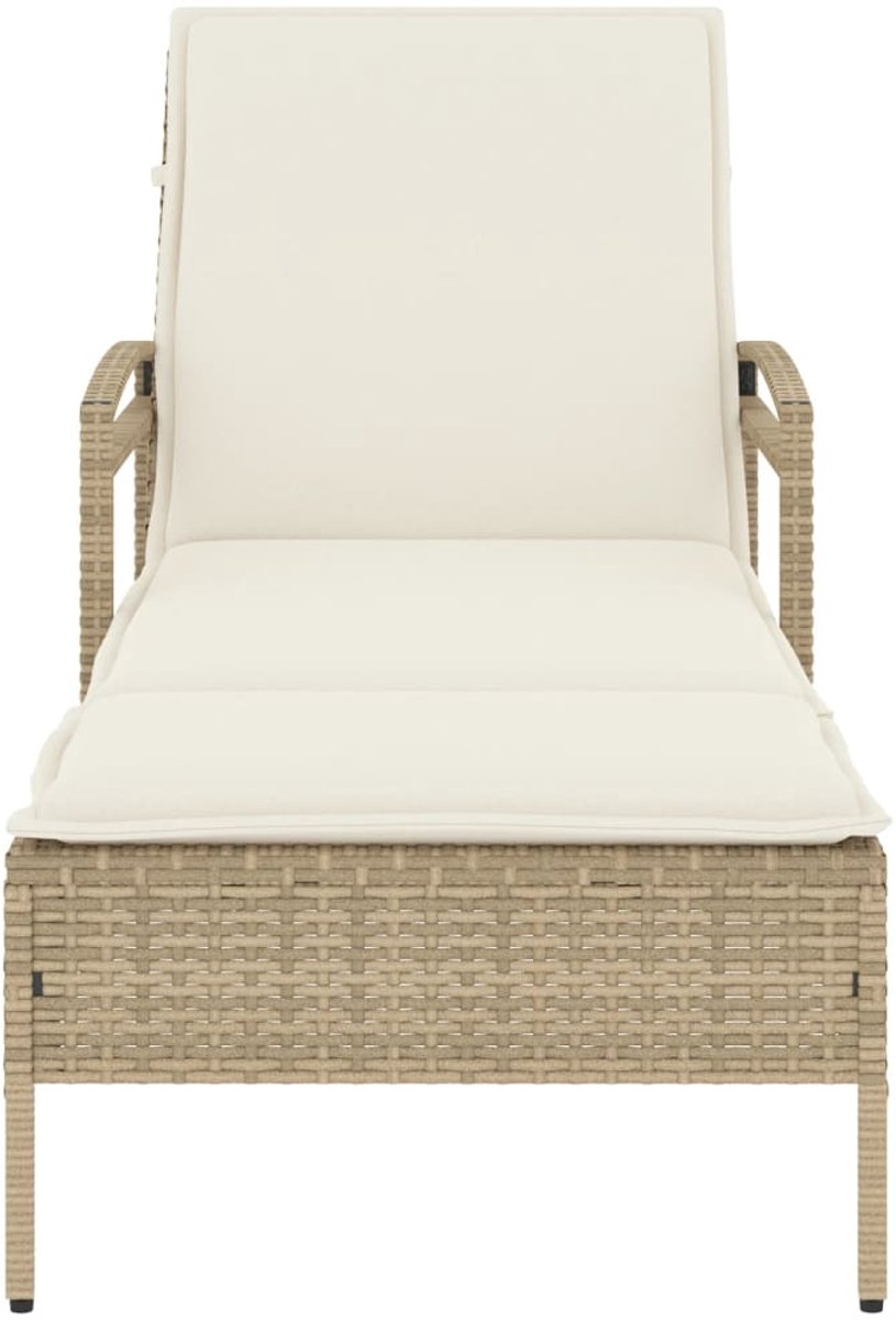 Ligbed met kussen - loungestoel - zonnebed - lengte 200 cm polyrattan - beige - Afbeelding 11