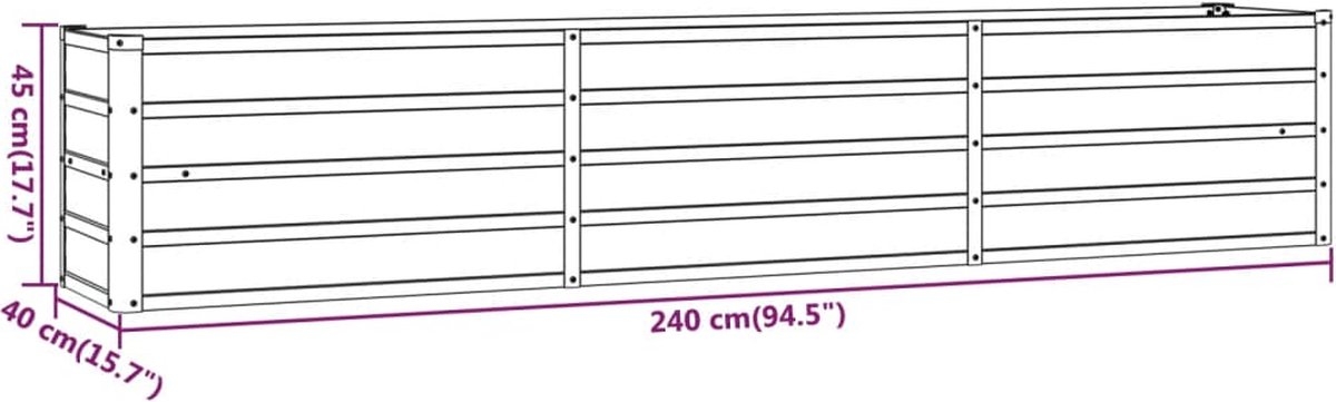 Plantenbak - bloempot XL lengte 240 cm - hoogte 40 cm - cortenstaal - roestkleur - Afbeelding 5