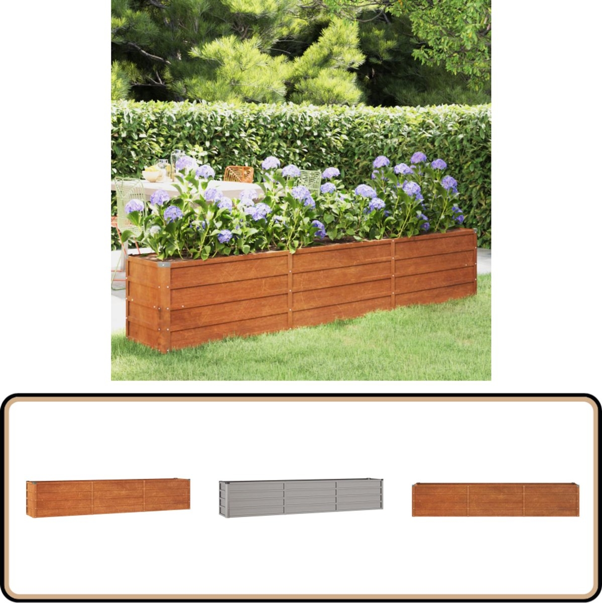 Plantenbak - bloempot XL lengte 240 cm - hoogte 40 cm - cortenstaal - roestkleur