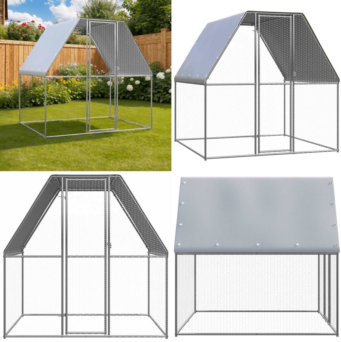 Kippenhok - kippenren - kippenkooi - 2x2x2 meter - gegalvaniseerd staal - zilver met grijs - Afbeelding 8
