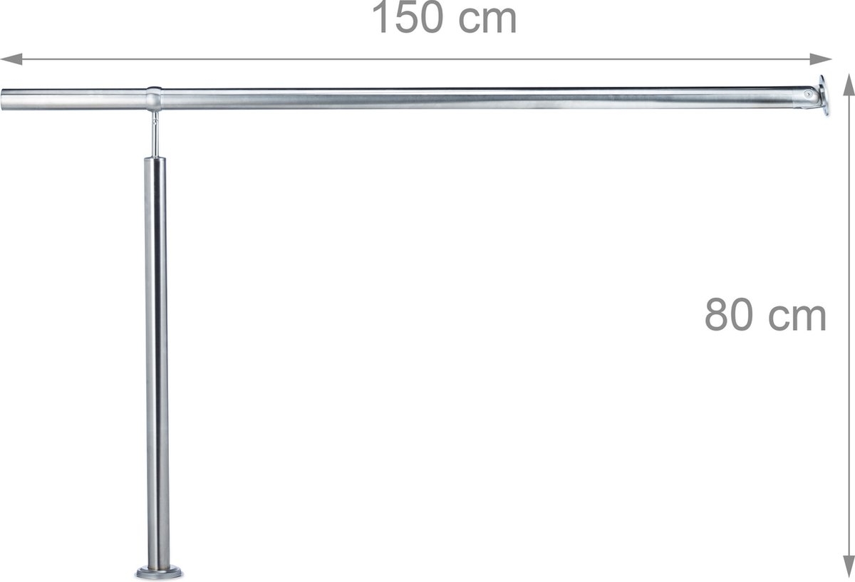 trapleuning voor buiten - 150 cm lengte - rvs - met wandhouder - Afbeelding 3