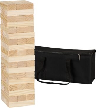 Vallende toren XL 63 cm hoog - evenwichtstoren  Jenga stijl - binnen en buiten - met tas - 54 blokken
