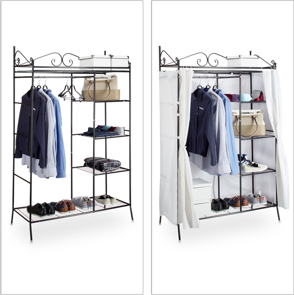 kledingkast COUNTRY - metaal - stof - 172 x 105 x 45 cm - garderobekast - zwart - Afbeelding 15
