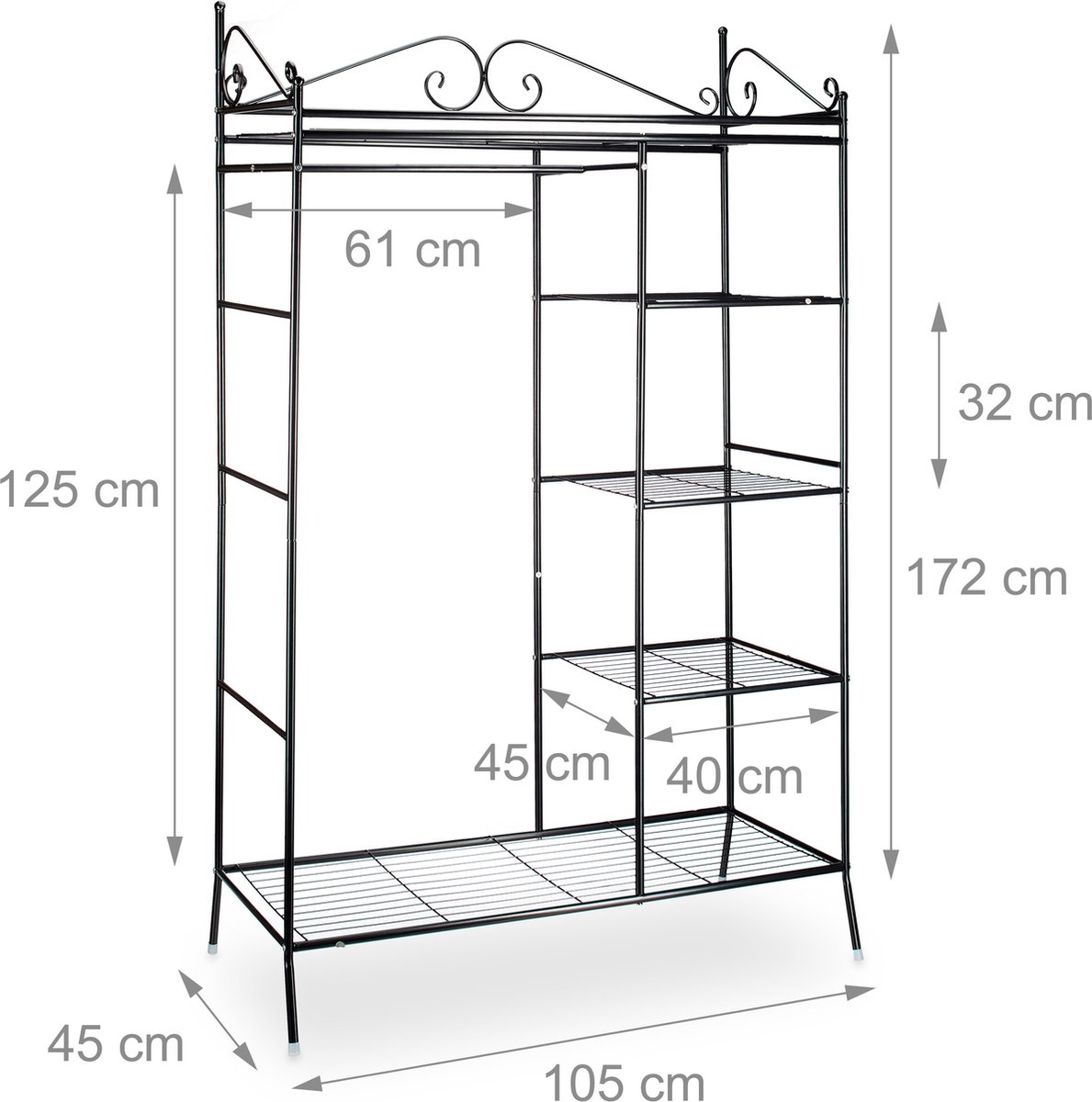 kledingkast COUNTRY - metaal - stof - 172 x 105 x 45 cm - garderobekast - zwart - Afbeelding 16