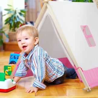 Speeltent - Speeltent voor Kinderen Tipi Wigwam - Kinderentent - Wit Roze - 92x120x86 cm