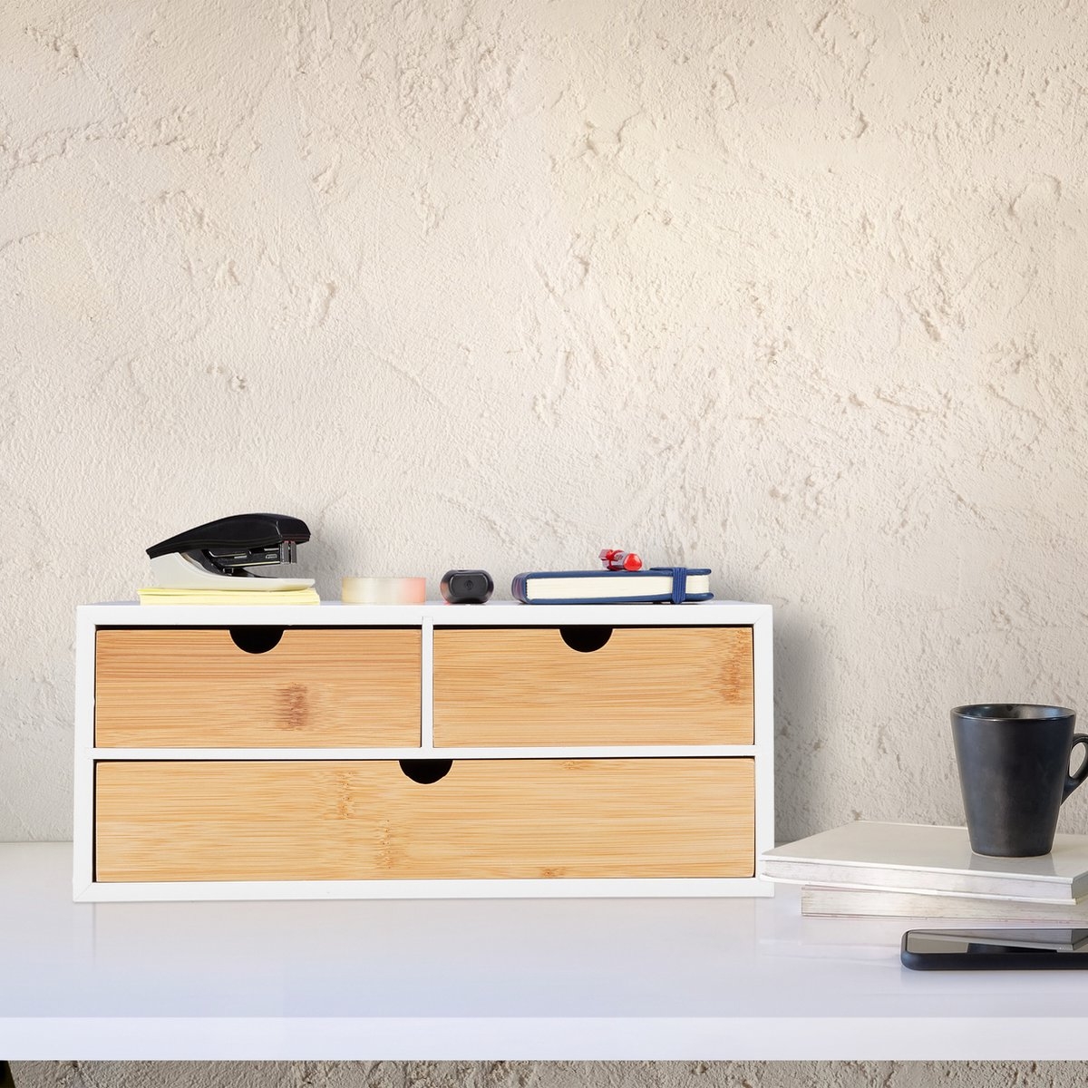 bureau organizer - met 3 lades - bamboe - MDF - 14 x 33 x 21 cm - Afbeelding 4