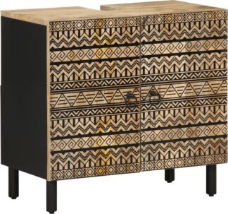 Badkamerkast - wastafelonderkast - wastafelkast - 62x33x58 - cm - massief - mangohout - zwart