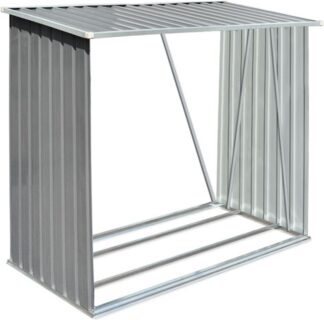Houthok - openhaardhout berging - haardhoutschuur - 163x83x154 cm - gegalvaniseerd staal - grijs