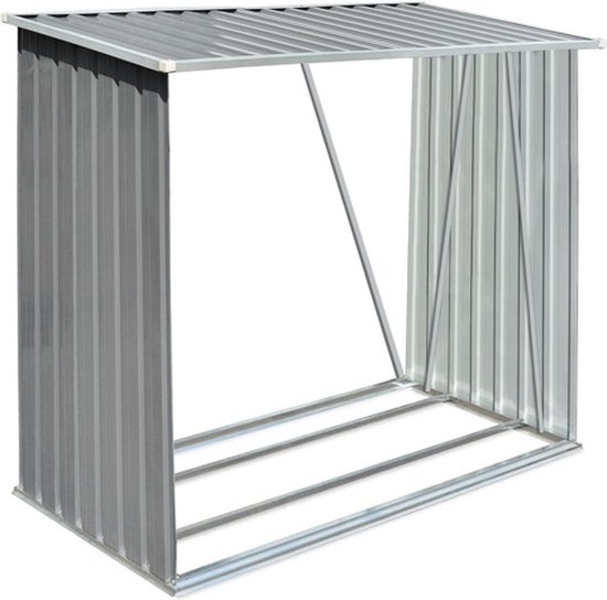 Houthok - openhaardhout berging - haardhoutschuur - 163x83x154 cm - gegalvaniseerd staal - grijs - Afbeelding 2