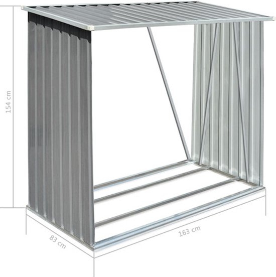 Houthok - openhaardhout berging - haardhoutschuur - 163x83x154 cm - gegalvaniseerd staal - grijs - Afbeelding 3