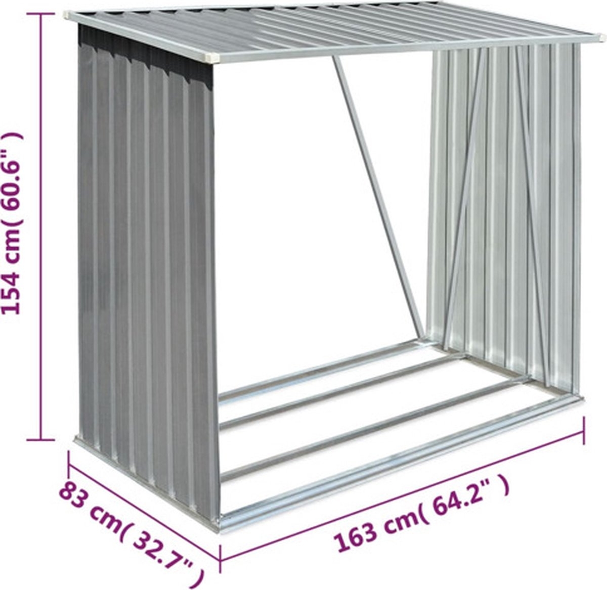 Houthok - openhaardhout berging - haardhoutschuur - 163x83x154 cm - gegalvaniseerd staal - grijs - Afbeelding 7
