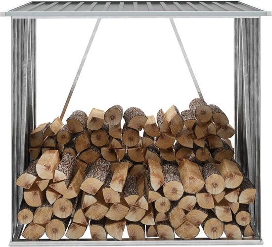 Houthok - openhaardhout berging - haardhoutschuur - 163x83x154 cm - gegalvaniseerd staal - grijs - Afbeelding 9