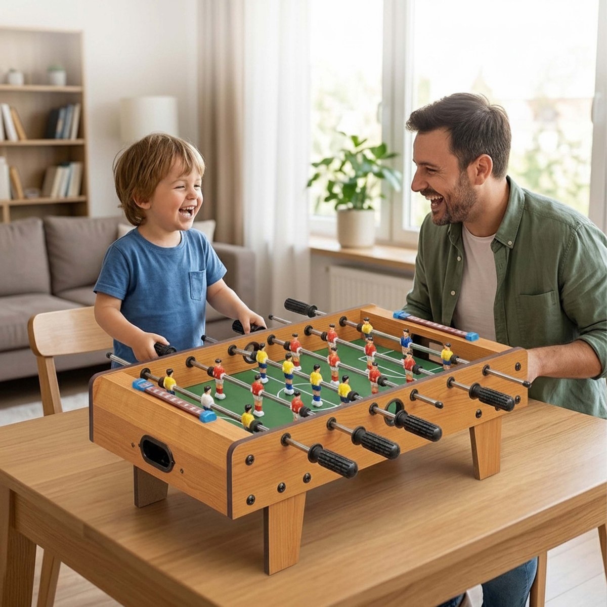 tafelvoetbal - voetbaltafel - compact model - 69x37 cm - groen met bruin - Afbeelding 14