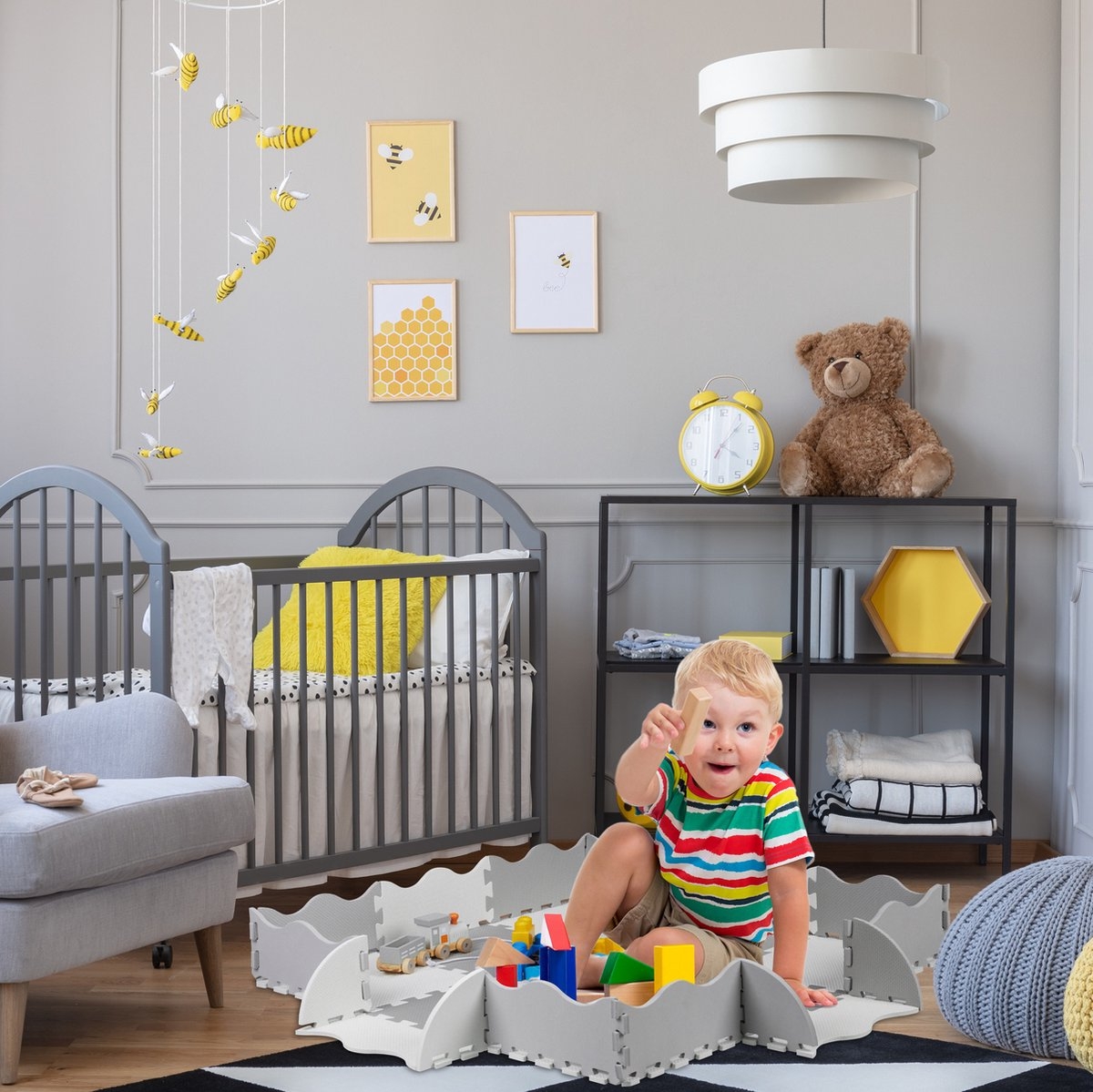 speelmat - 25-delig - foam 0,77 m² - met rand - puzzelmat baby - kruipmat - grijs-wit - Afbeelding 2