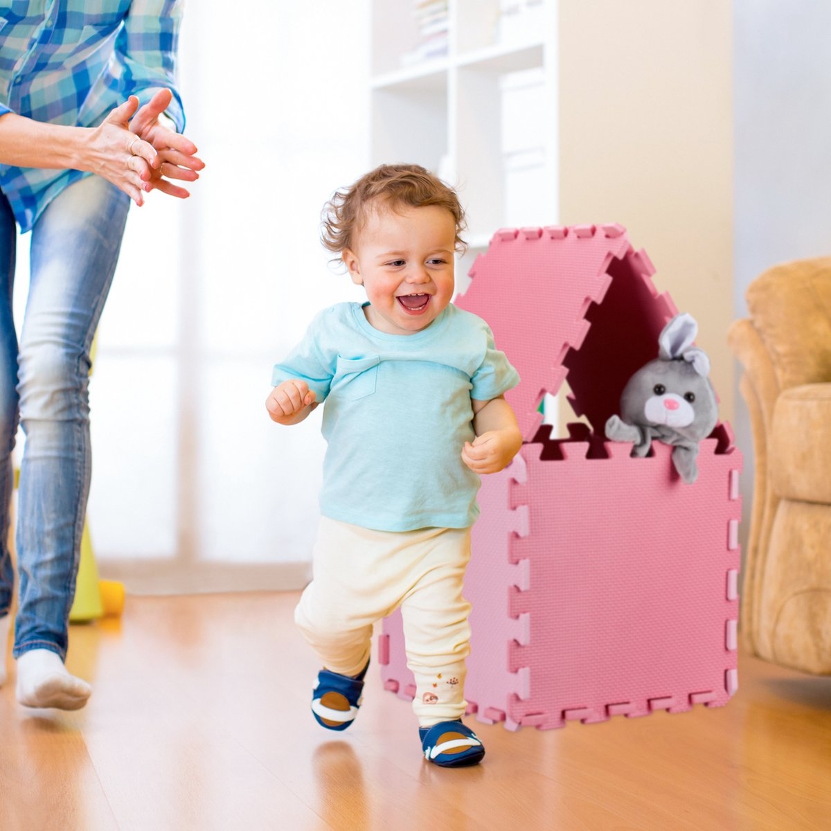 speelmat - 25-delig - foam 0,77 m² - met rand - puzzelmat baby - kruipmat - grijs-wit - Afbeelding 4