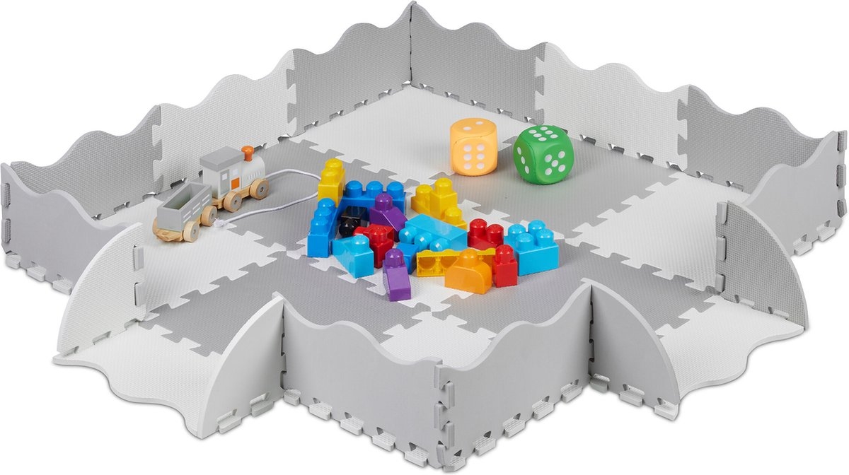 speelmat - 25-delig - foam 0,77 m² - met rand - puzzelmat baby - kruipmat - grijs-wit