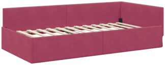 Eenpersoonsbed - hoekbed - bedframe - wijnrood - 90x190 cm - fluweel bekleding