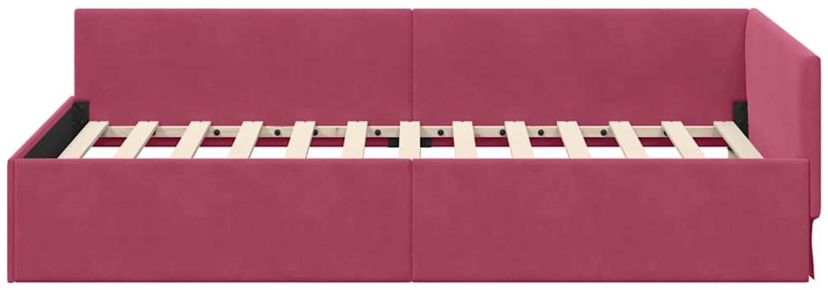 Eenpersoonsbed - hoekbed - bedframe - wijnrood - 90x190 cm - fluweel bekleding - Afbeelding 3