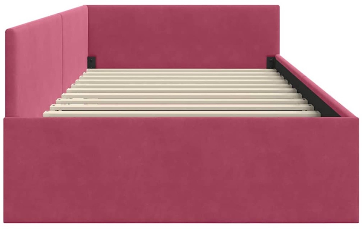 Eenpersoonsbed - hoekbed - bedframe - wijnrood - 90x190 cm - fluweel bekleding - Afbeelding 9