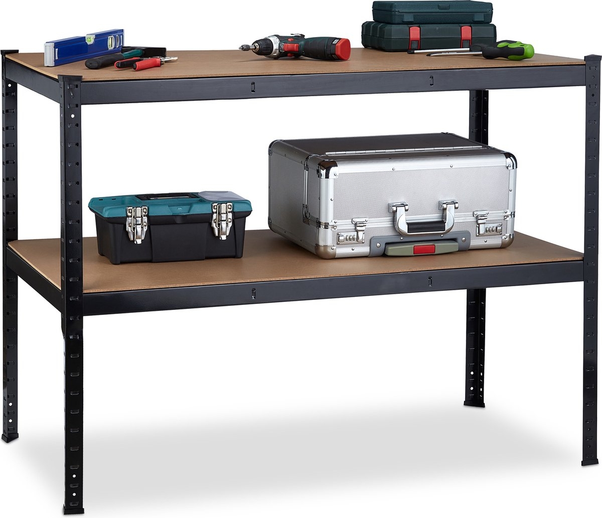 werktafel - werkblad 120x60 cm - 2 etages - verstelbaar - tot 150 kg - garage - 90x120x60 cm - Afbeelding 3