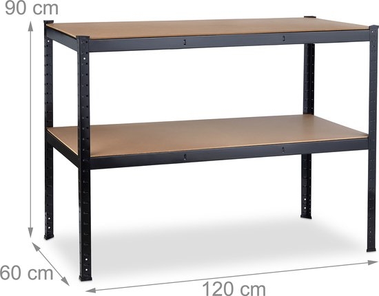 werktafel - werkblad 120x60 cm - 2 etages - verstelbaar - tot 150 kg - garage - 90x120x60 cm - Afbeelding 5