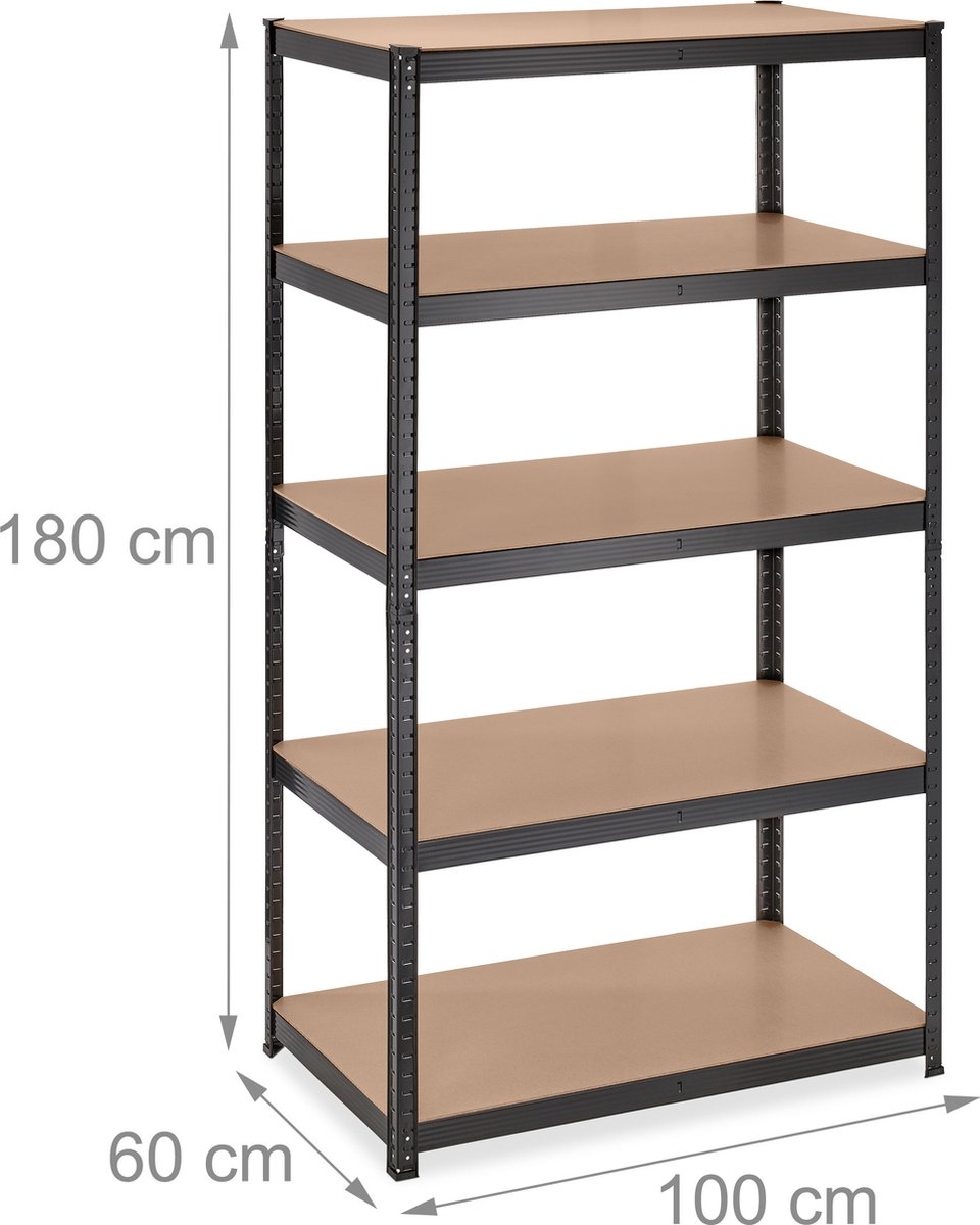 Stellingkast XL - 180x100x60 cm - metaal - maximaal 1250 kg - zwart - Afbeelding 7