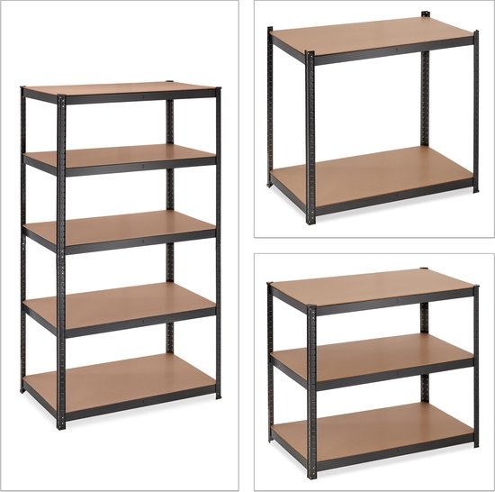 Stellingkast XL - 180x100x60 cm - metaal - maximaal 1250 kg - zwart - Afbeelding 8