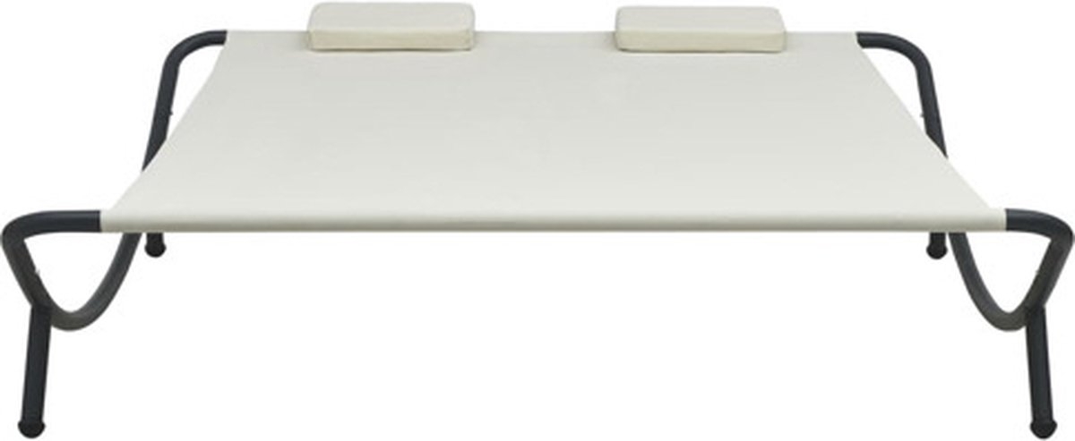 2 persoons XL zonnebed - dubbele hangmat / Loungebed - metaal met stof - crème en zwart - Afbeelding 2