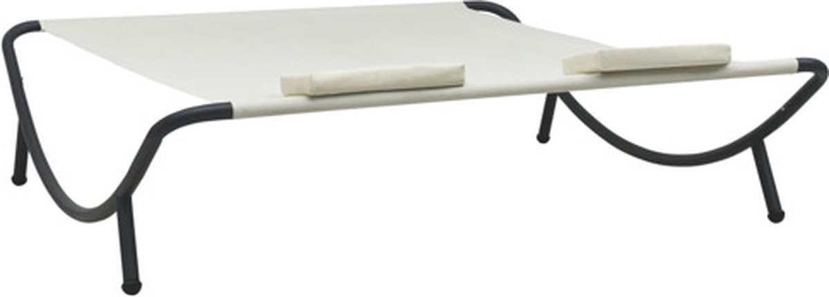 2 persoons XL zonnebed - dubbele hangmat / Loungebed - metaal met stof - crème en zwart - Afbeelding 6