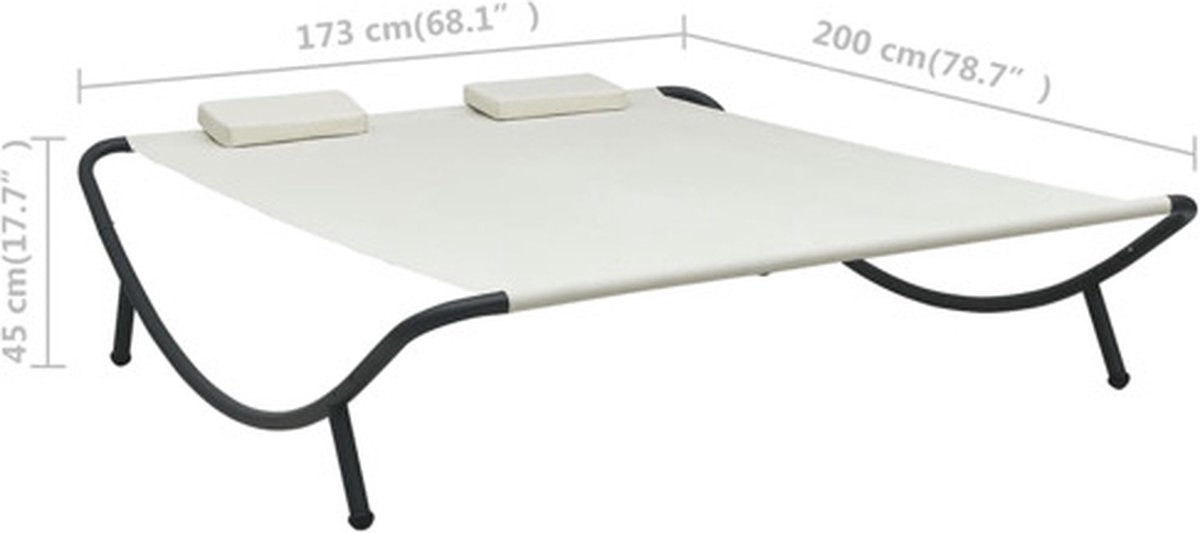 2 persoons XL zonnebed - dubbele hangmat / Loungebed - metaal met stof - crème en zwart - Afbeelding 7