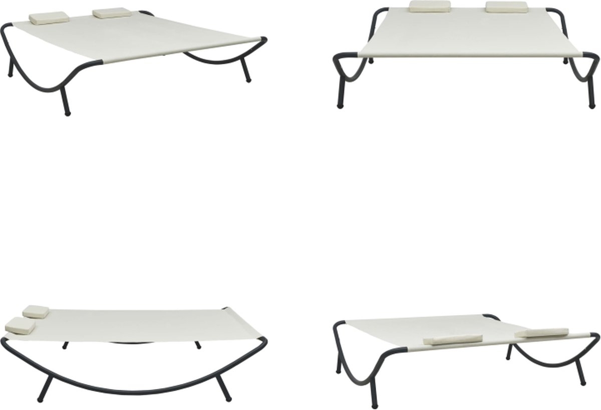 2 persoons XL zonnebed - dubbele hangmat / Loungebed - metaal met stof - crème en zwart - Afbeelding 8