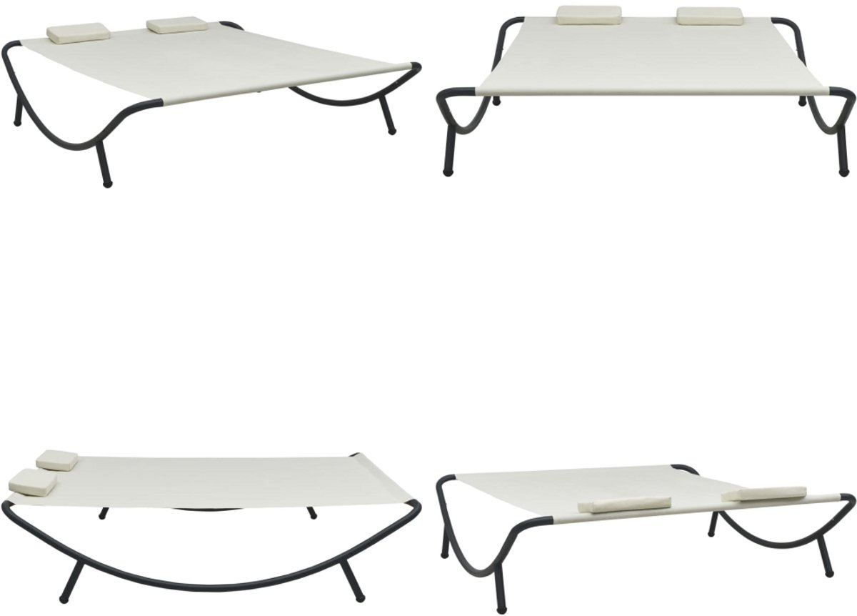 2 persoons XL zonnebed - dubbele hangmat / Loungebed - metaal met stof - crème en zwart - Afbeelding 9