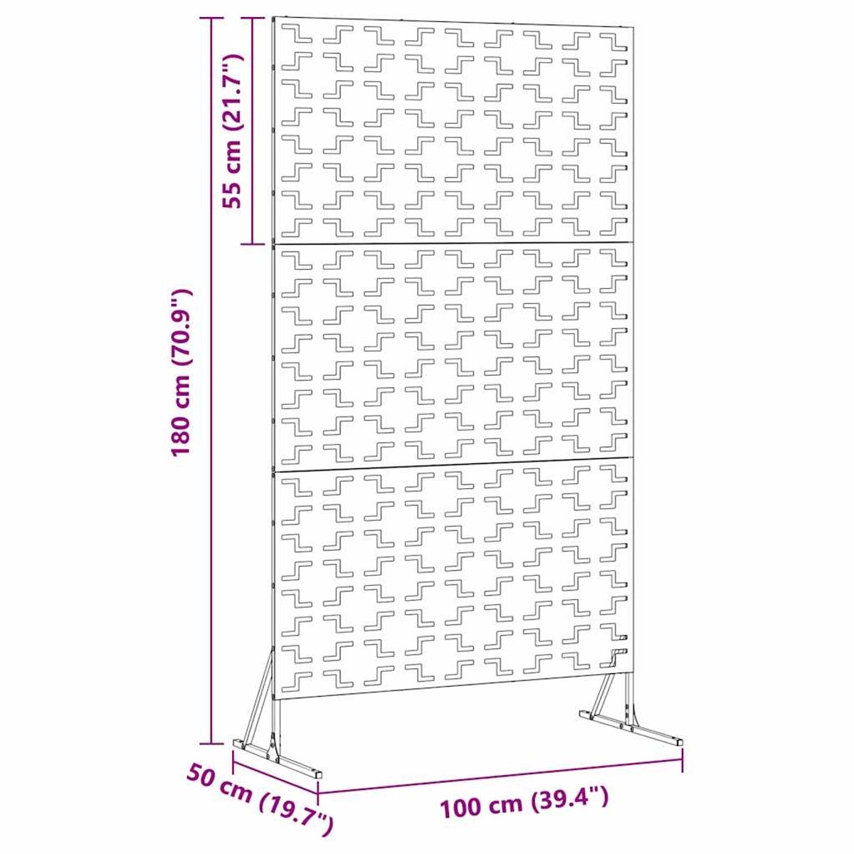 Privacyscherm - tuinafscheiding 180 cm hoog en 100 cm breed - 180x100 cm - galvaniseerd staal - zilver - Afbeelding 14