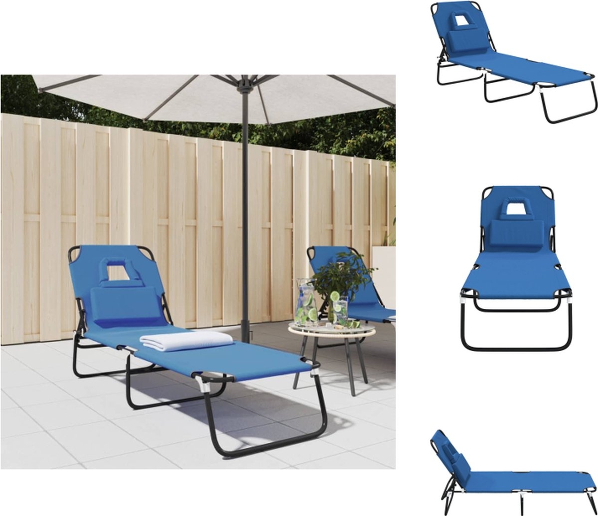 Lounegbed - zonnebed - Ligbed - 190 cm - inklapbaar - metaal met stof blauw