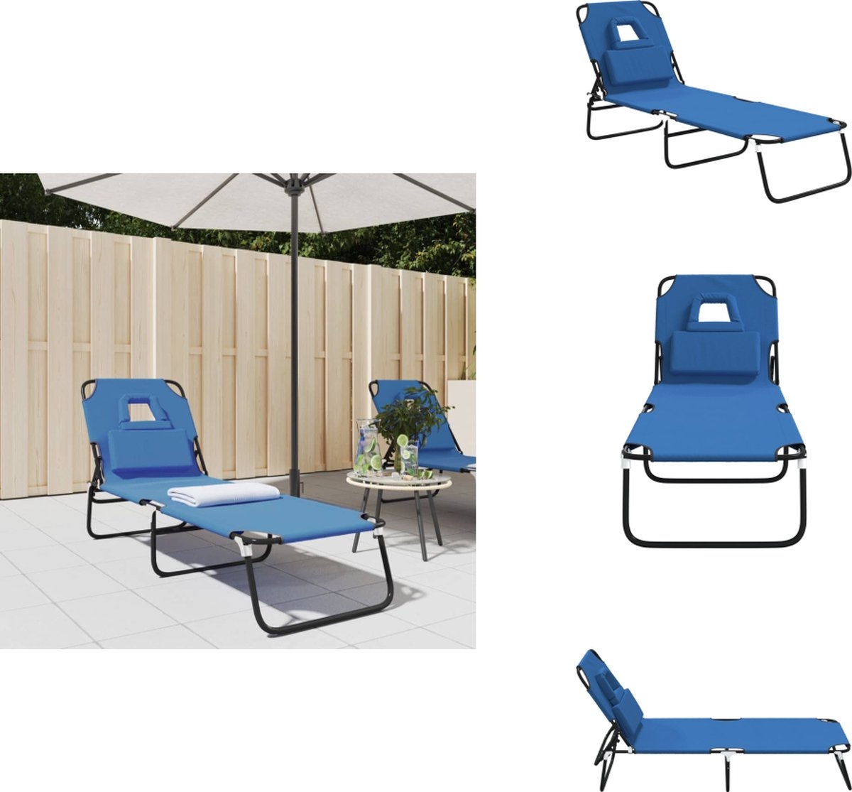 Lounegbed - zonnebed - Ligbed - 190 cm - inklapbaar - metaal met stof blauw - Afbeelding 6