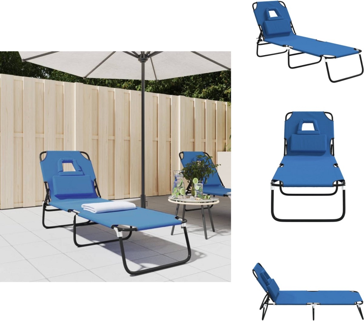 Lounegbed - zonnebed - Ligbed - 190 cm - inklapbaar - metaal met stof blauw - Afbeelding 9