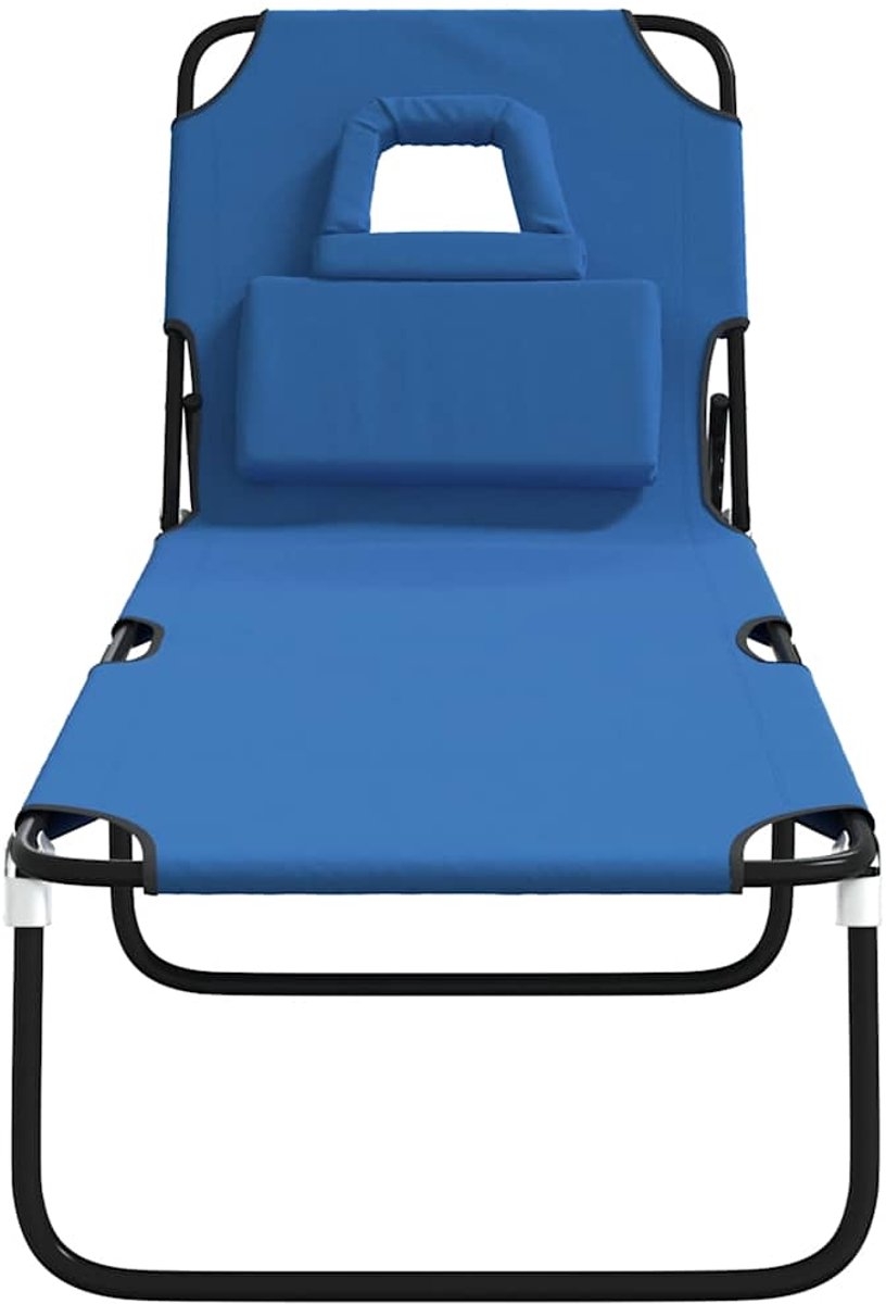 Lounegbed - zonnebed - Ligbed - 190 cm - inklapbaar - metaal met stof blauw - Afbeelding 10