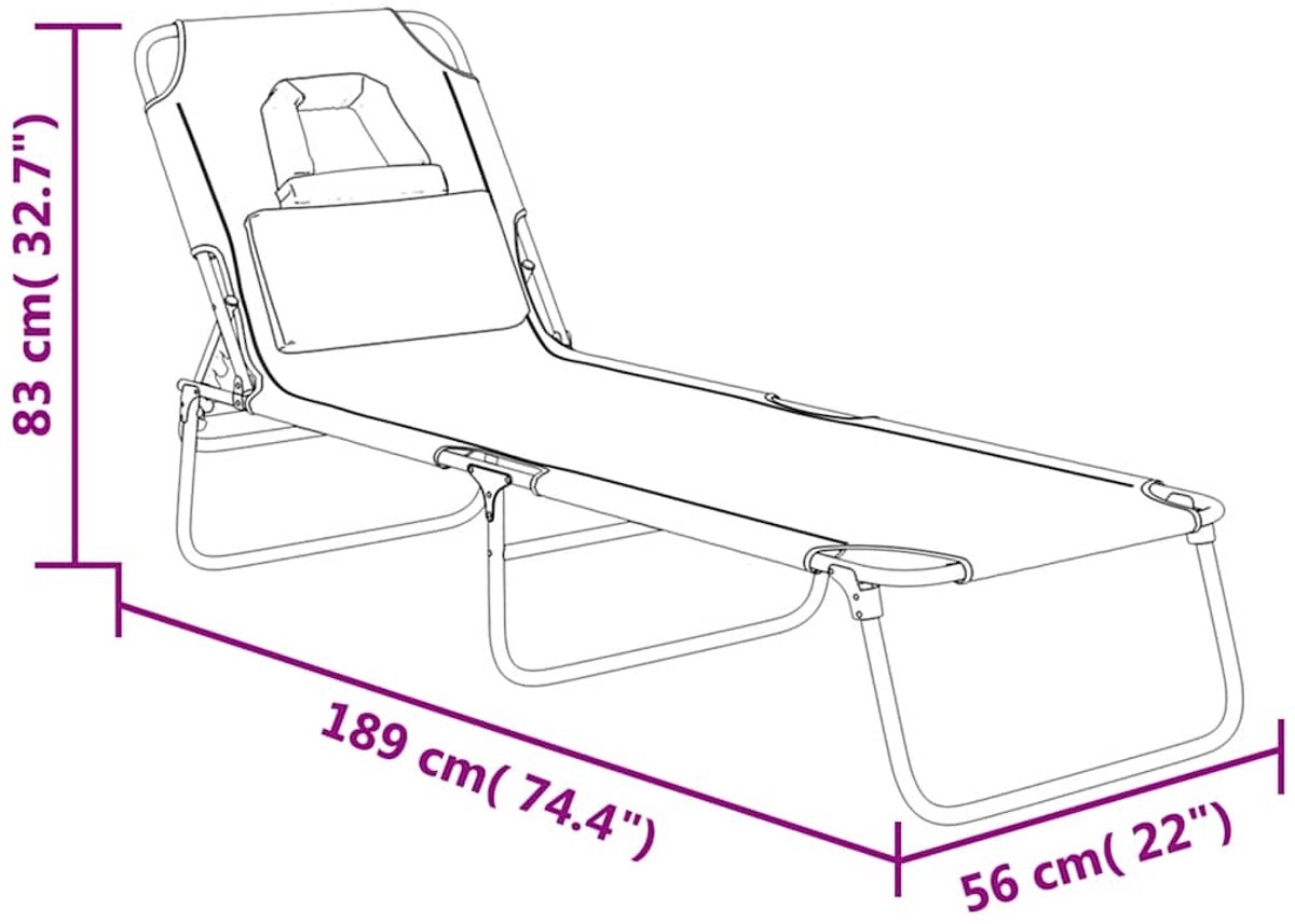 Lounegbed - zonnebed - Ligbed - 190 cm - inklapbaar - metaal met stof blauw - Afbeelding 11